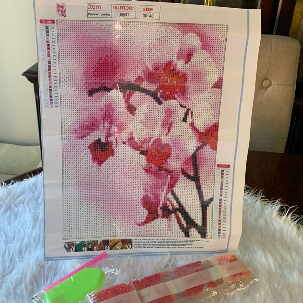 Diamond Painting Kit - PINK ORCHIDS - 30x40 cm - Picture 2 of 7
